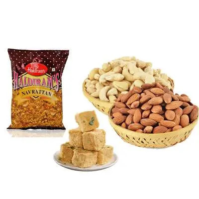 Almonds, Cashew, Soan Papdi & Namkeen