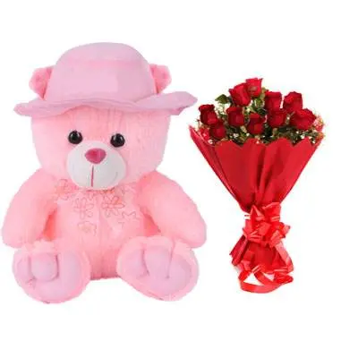 16 Inch Teddy Bear with Bouquet