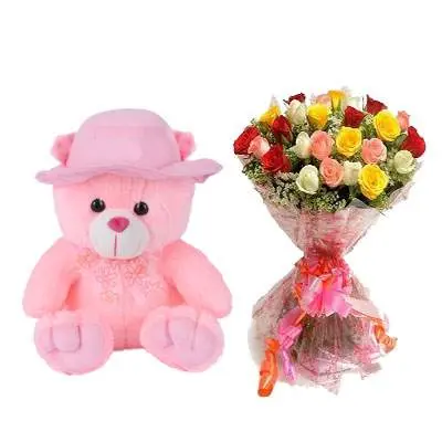 16 Inch Teddy with Mix Roses