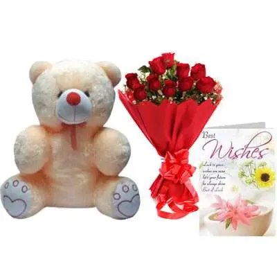 20 Inch Teddy Bear with Bouquet & Card