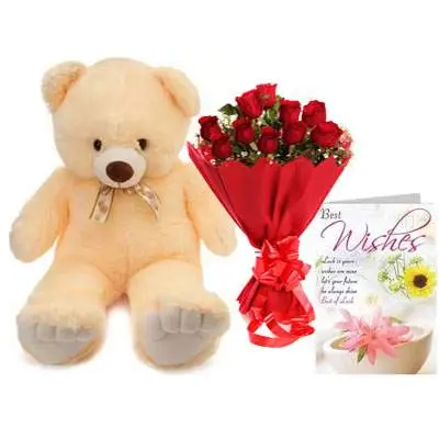 24 Inch Teddy with Bouquet & Card
