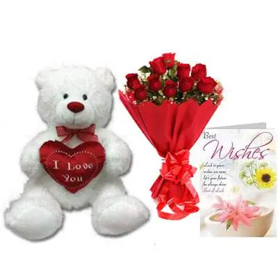 30 Inch Teddy with Bouquet & Card