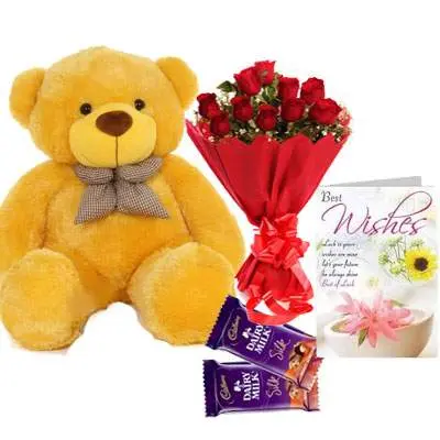 36 Inch Teddy with Bouquet, Silk & Card