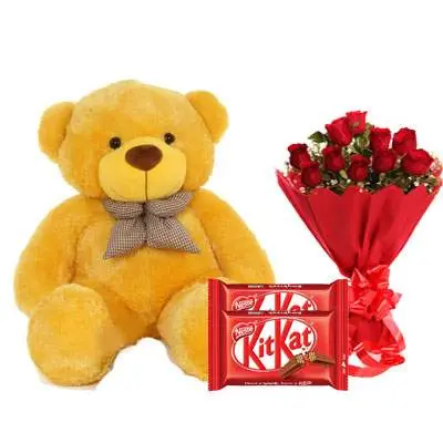 36 Inch Teddy with Kitkat & Bouquet