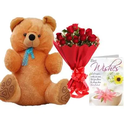 40 Inch Teddy with Bouquet & Card