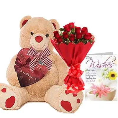 Big Teddy with Bouquet & Card