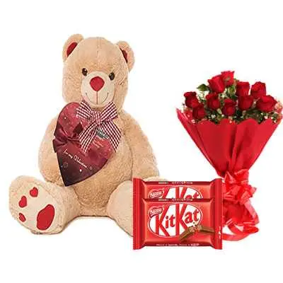 Big Teddy with Kitkat & Bouquet