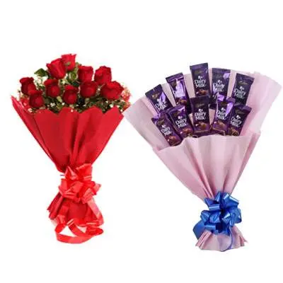 Red Roses With Dairy Milk Bouquet