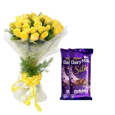 Yellow Roses With Cadbury Silk Bubbly