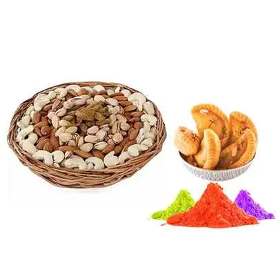 Mix Dry Fruits with Gulal & Gujiya