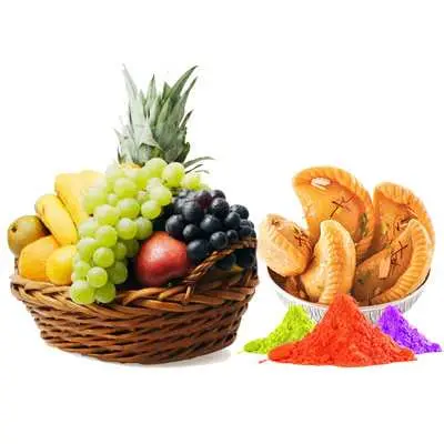 Mix Fruits with Gulal & Gujiya