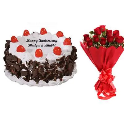 Black Forest Cake & Bouquet