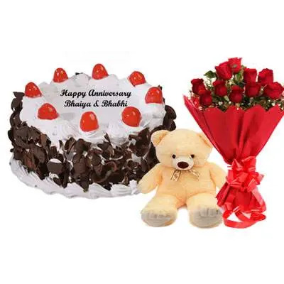 Black Forest Cake, Bouquet & Teddy