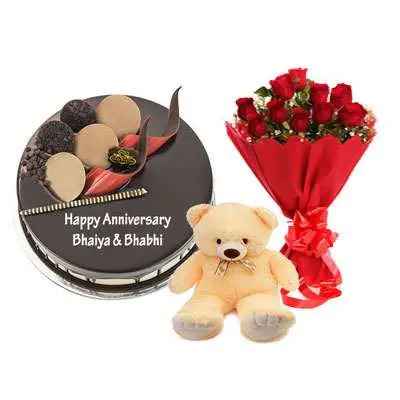 Chocolate Cake, Bouquet & Teddy