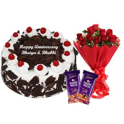 Eggless Black Forest Cake, Bouquet & Silk