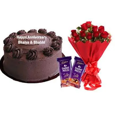 Eggless Chocolate Cake, Bouquet & Silk