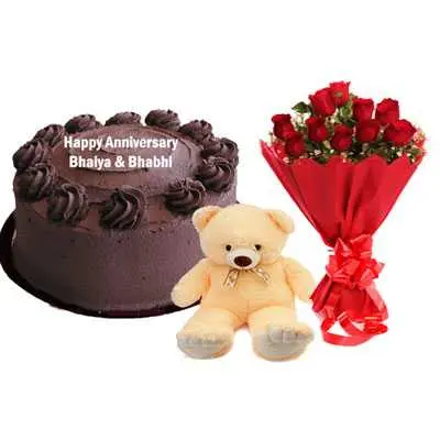 Eggless Chocolate Cake, Bouquet & Teddy