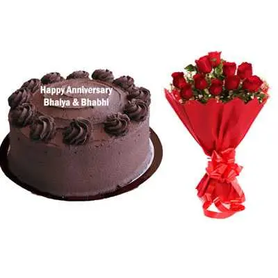 Eggless Chocolate Cake & Bouquet