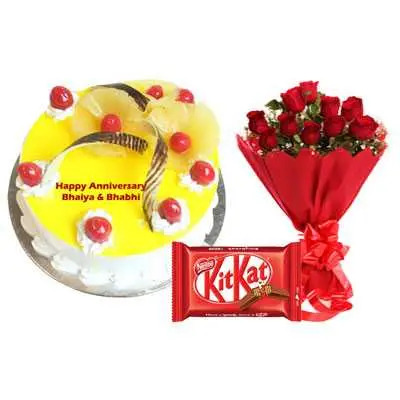 Eggless Pineapple Cake, Bouquet & Kitkat