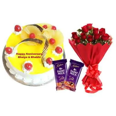 Eggless Pineapple Cake, Bouquet & Silk