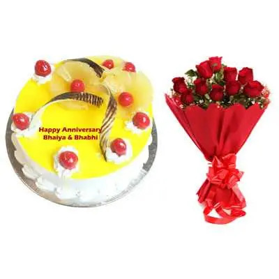 Eggless Pineapple Cake & Bouquet