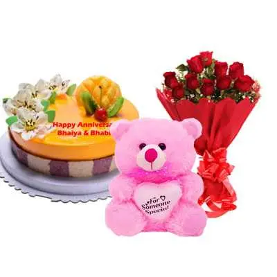 Fruit Cake, Bouquet & Teddy