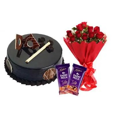 Chocolate Royal Cake, Bouquet & Silk