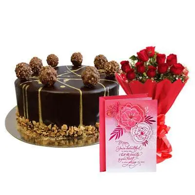 Ferrero Rocher Chocolate Cake, Bouquet & Card