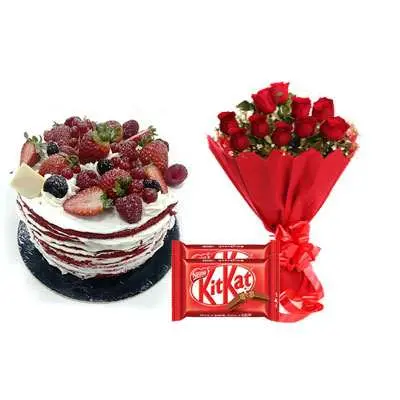 Red Velvet Fruit Cake, Bouquet & Kitkat
