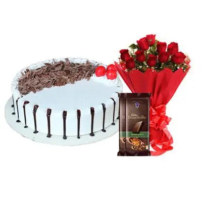 Snowy Black Forest Cake, Bouquet & Bournville