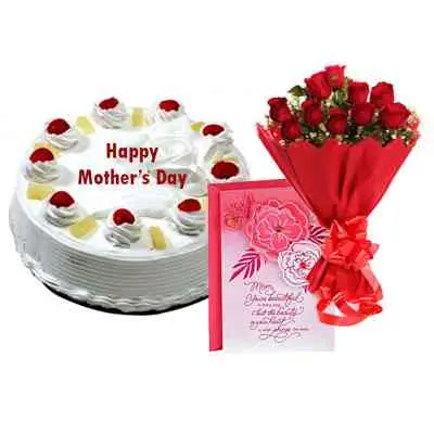Eggless Mothers Day Pineapple Cake Bouquet & Card
