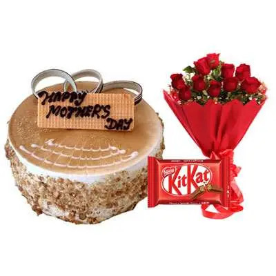 Mothers Day Butterscotch Cake, Bouquet & Kitkat