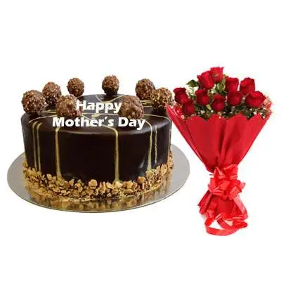 Mothers Day Ferrero Rocher Chocolate Cake & Bouquet