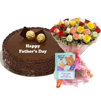 Fathers Day Ferrero Rocher Cake, Bouquet & Card
