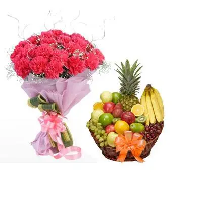 Pink Carnation & Fruit Basket