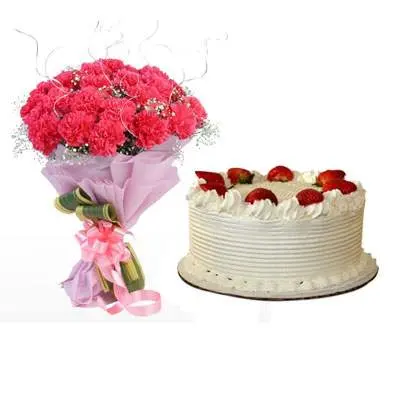 Pink Carnation & Strawberry Cake