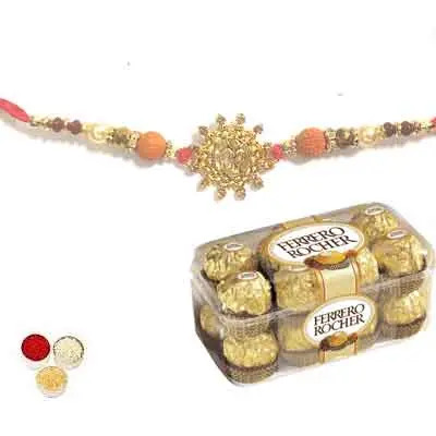 Beautiful Om Rakhi For Brother With Ferrero