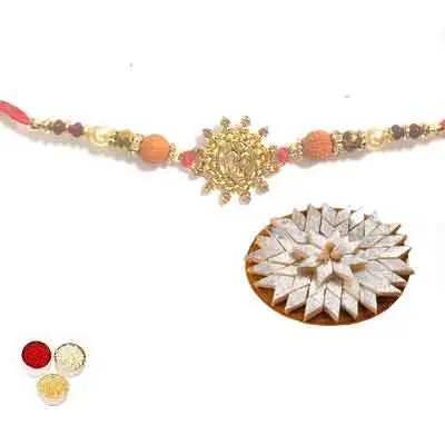 Beautiful Om Rakhi For Brother With Kaju Katli