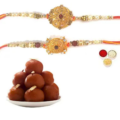 Set of 2 Designer Rakhi with Gulab Jamun