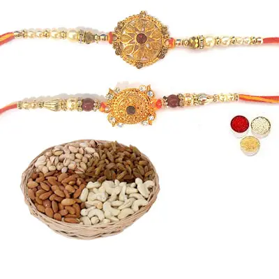 Set of 2 Designer Rakhi with Mix Dry Fruits