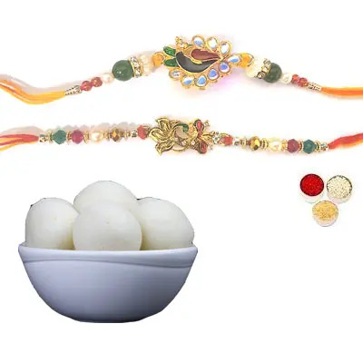 Set of 2 Peacock Rakhi with Rasgulla