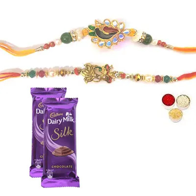 Set of 2 Peacock Rakhi with Silk