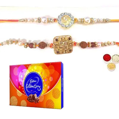 Set of 2 Swastik Rakhi with Celebration