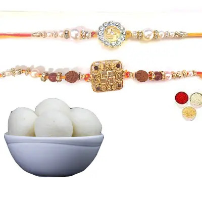 Set of 2 Swastik Rakhi with Rasgulla