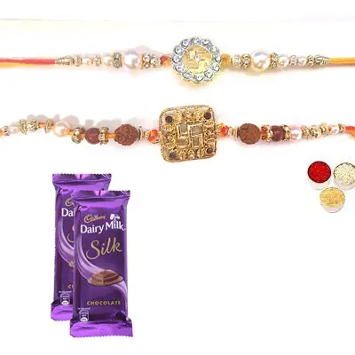 Set of 2 Swastik Rakhi with Silk