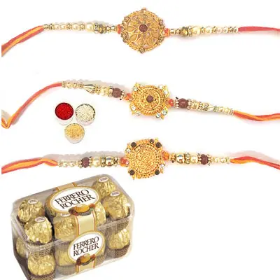 Set of 3 Designer Rakhi with Ferrero