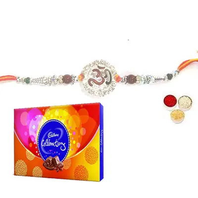 Silver Om Rakhi with Celebration