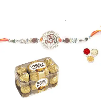 Silver Om Rakhi with Ferrero