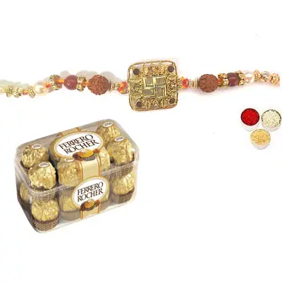 Swastik Rakhi For Bhai with Ferrero