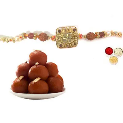 Swastik Rakhi For Bhai with Gulab Jamun